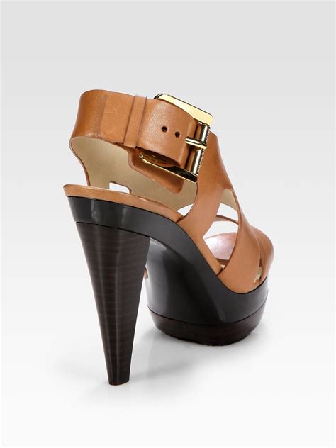 michael michael kors carla leather platform sandal heels .